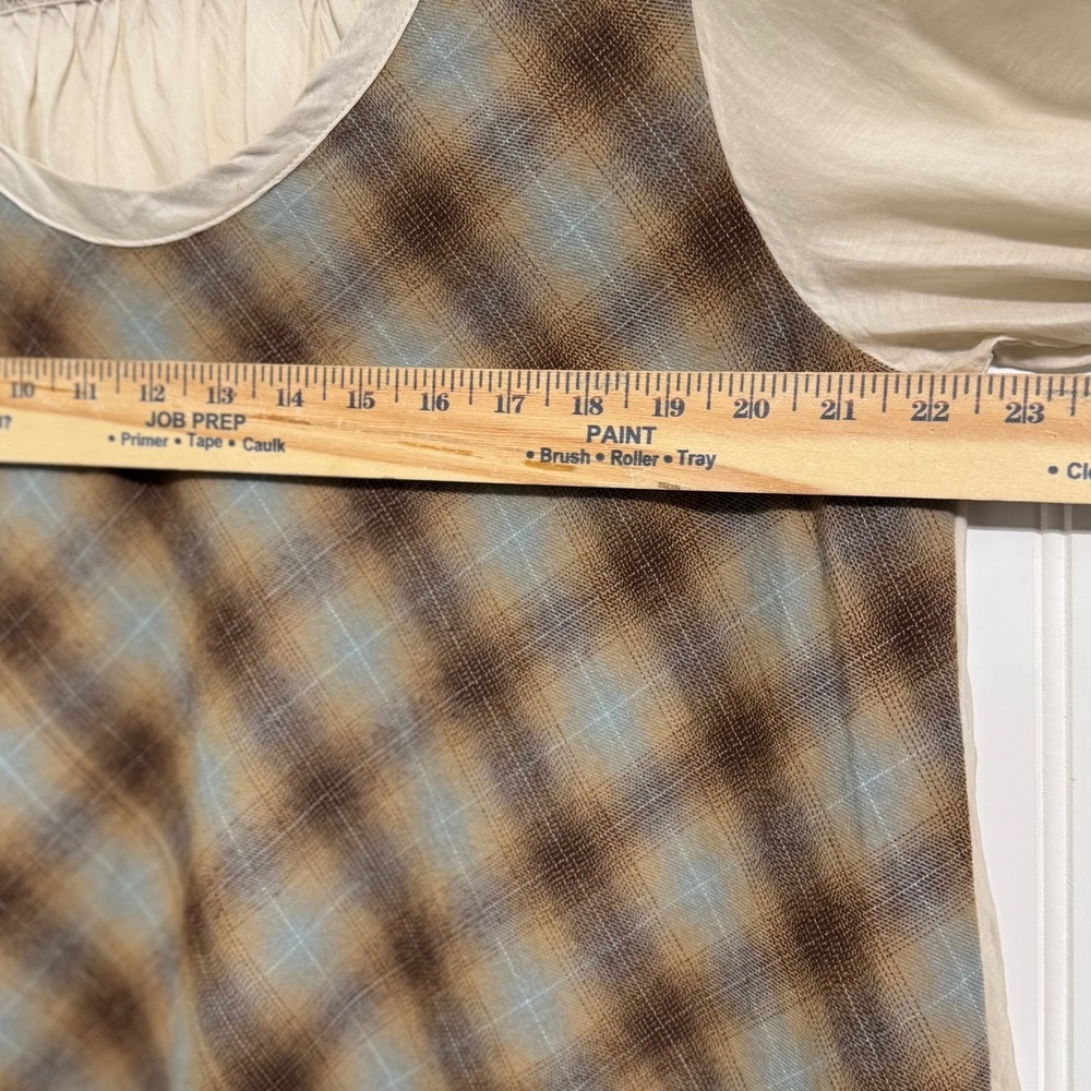CP Shades Plaid Cotton Silk Mixed Media Blouse High Low Hem Made in USA Large - Picture 4 of 8